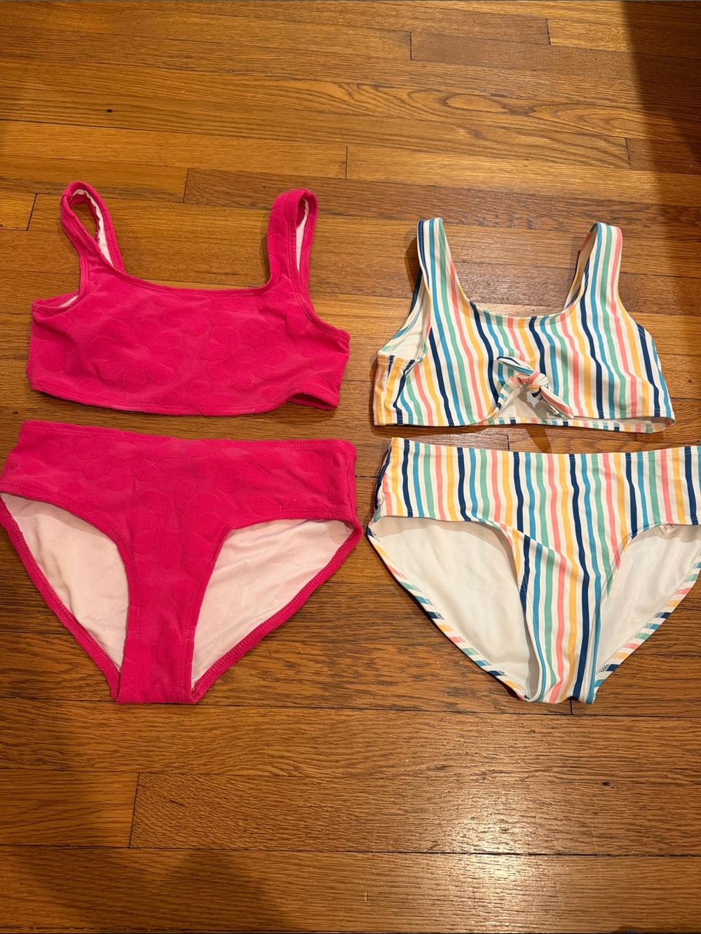 Old Navy Girls 2-Pack Swim Bikinis - Hot Pink & Multi-Color Stripes size 10-12